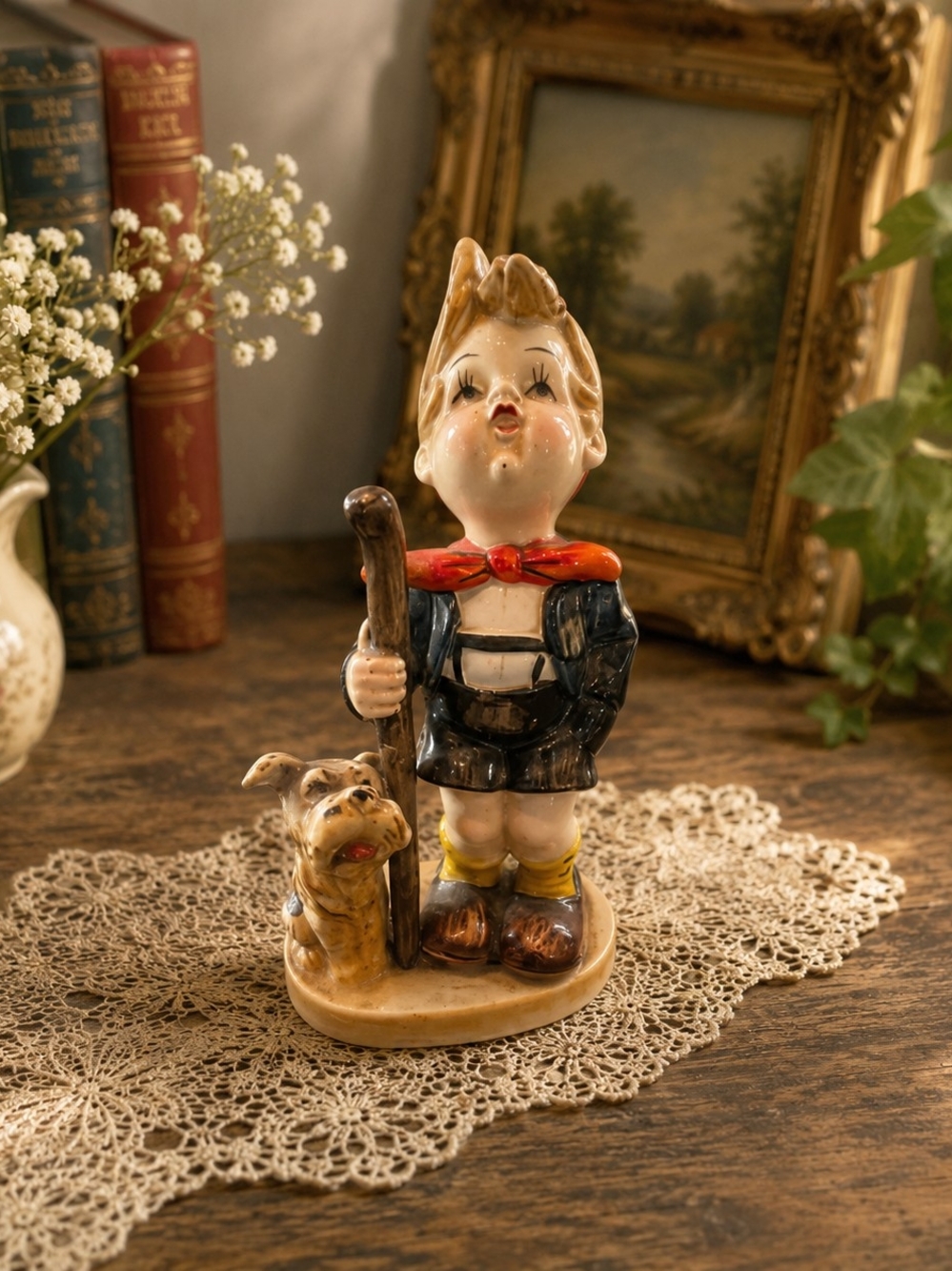 Vintage Occupied Japan Boy & Dog Porcelain Figurine 5.75"